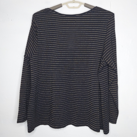 Charter Club Top Long Sleeve Scoop Tee Shirt Metallic Stripe Gold Black 2X NWT - Picture 3 of 4